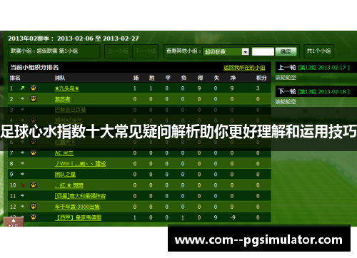 足球心水指数十大常见疑问解析助你更好理解和运用技巧 足球心水指数十大常见疑问解析助你更好理解和运用技巧
