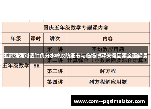 亚冠强强对话胜负分水岭攻防细节与临场博弈关键因素全面解读 亚冠强强对话胜负分水岭攻防细节与临场博弈关键因素全面解读