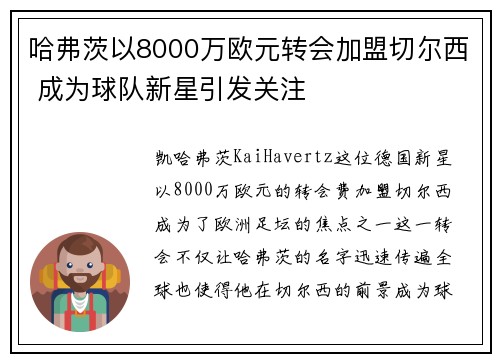 哈弗茨以8000万欧元转会加盟切尔西 成为球队新星引发关注 哈弗茨以8000万欧元转会加盟切尔西 成为球队新星引发关注
