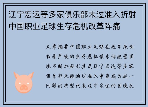 辽宁宏运等多家俱乐部未过准入折射中国职业足球生存危机改革阵痛 辽宁宏运等多家俱乐部未过准入折射中国职业足球生存危机改革阵痛